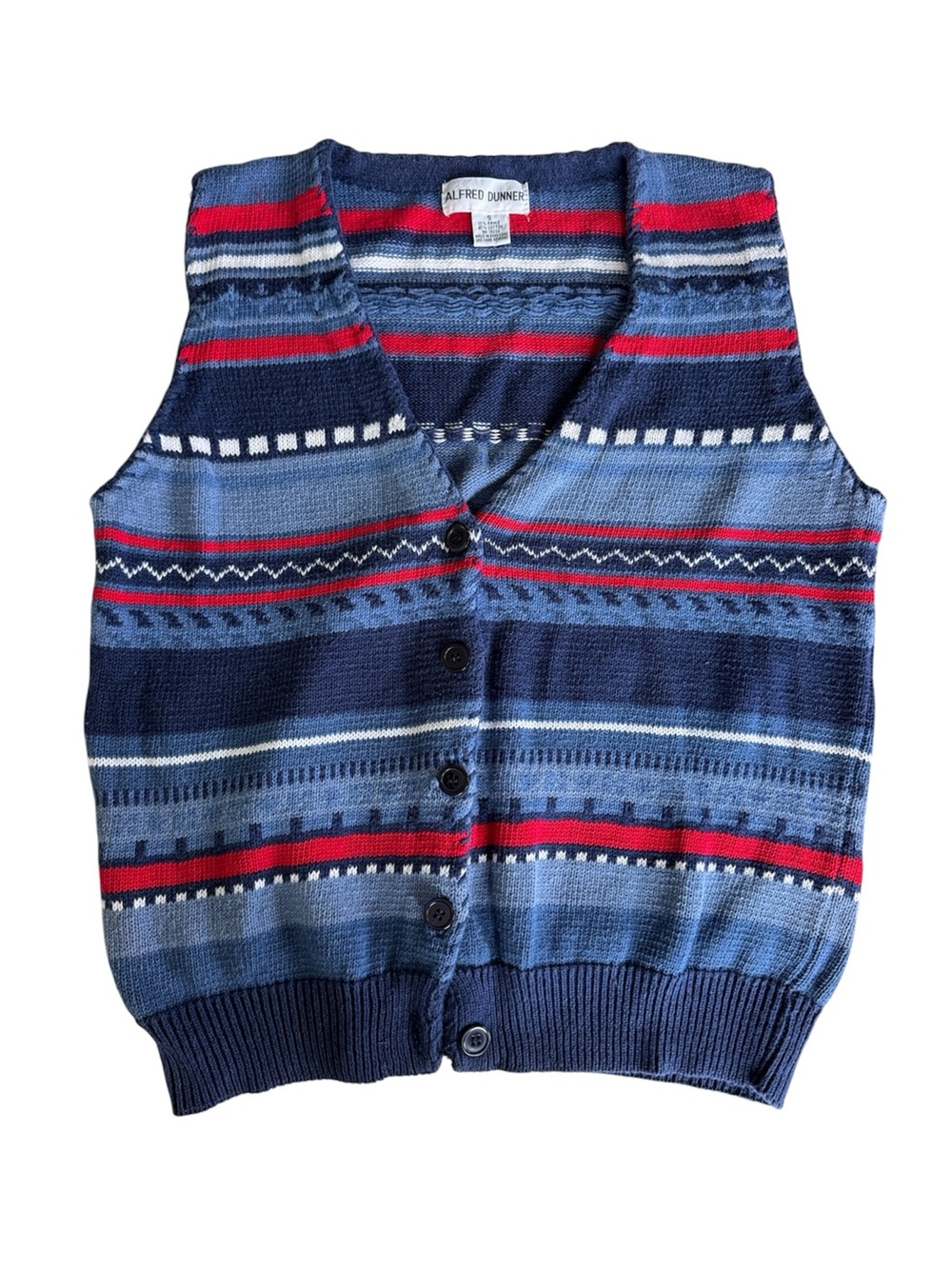 Vintage 90s Alfred Dunner Navy Blue & Red Striped Button Down Sweater Vest Small